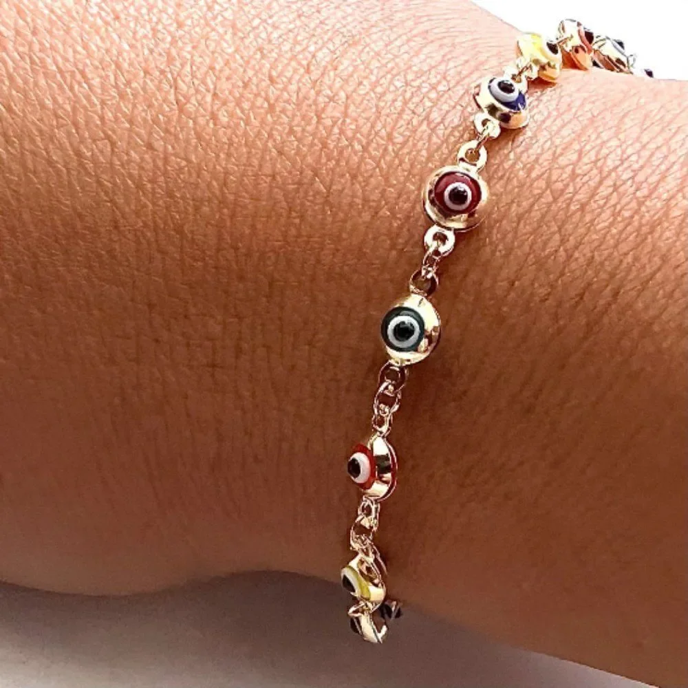 14K Real Gold Rainbow evil Eye Bracelet | Birthday Gift for Her | Ideal Gift |